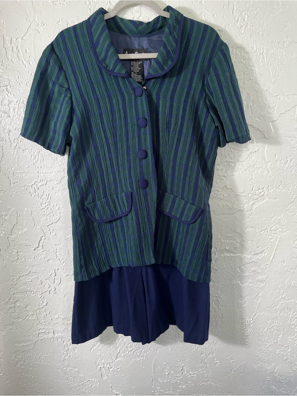 Vintage Jamie Brooke Blue Green Striped 2 Piece Skort Set Size 12